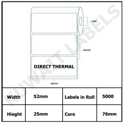 52mm x 25mm direct thermal 5000 labels